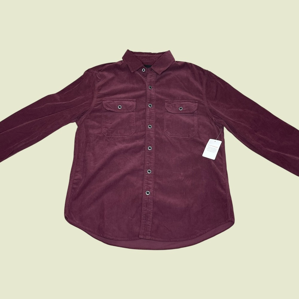 NEW Lucky Brand Mens Utility Corduroy Long Sleeve Button Down Shirt Burgundy (S)
